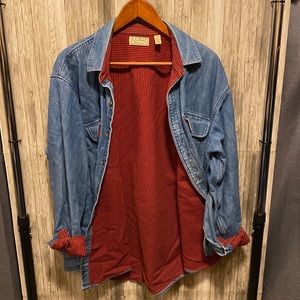 MADE IN USA! Vintage Mens (or Ladies) LL Bean Red Plaid Lined Denim Jacket! Nice